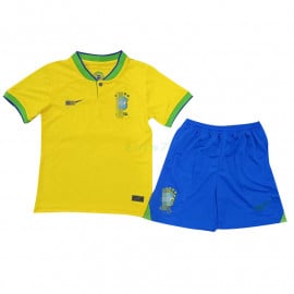 Camiseta Brasil 1ª Equipación 2022 Copa Mundial Niño Kit