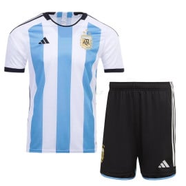 Camiseta Argentina 1ª Equipación 2022 3 Estrellas Campeones del Mundo Niño Kit 