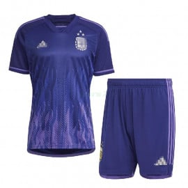 Camiseta Argentina 2ª Equipación 2022 Mundial 3 Estrellas Niño Kit
