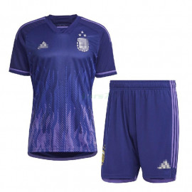 Camiseta Argentina 2ª Equipación 2022 3 Estrellas Campeones del Mundo Niño Kit 