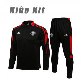 Sudadera De Entrenamiento Manchester United 2021/2022 Niño Kit Negro/Rojo