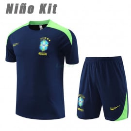 Camiseta de Entrenamiento Brasil 2023 Niño Kit Azul Marino/Verde