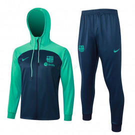 Chaqueta Barcelona 2023/2024 Con Capucha Azul Marino/Verde