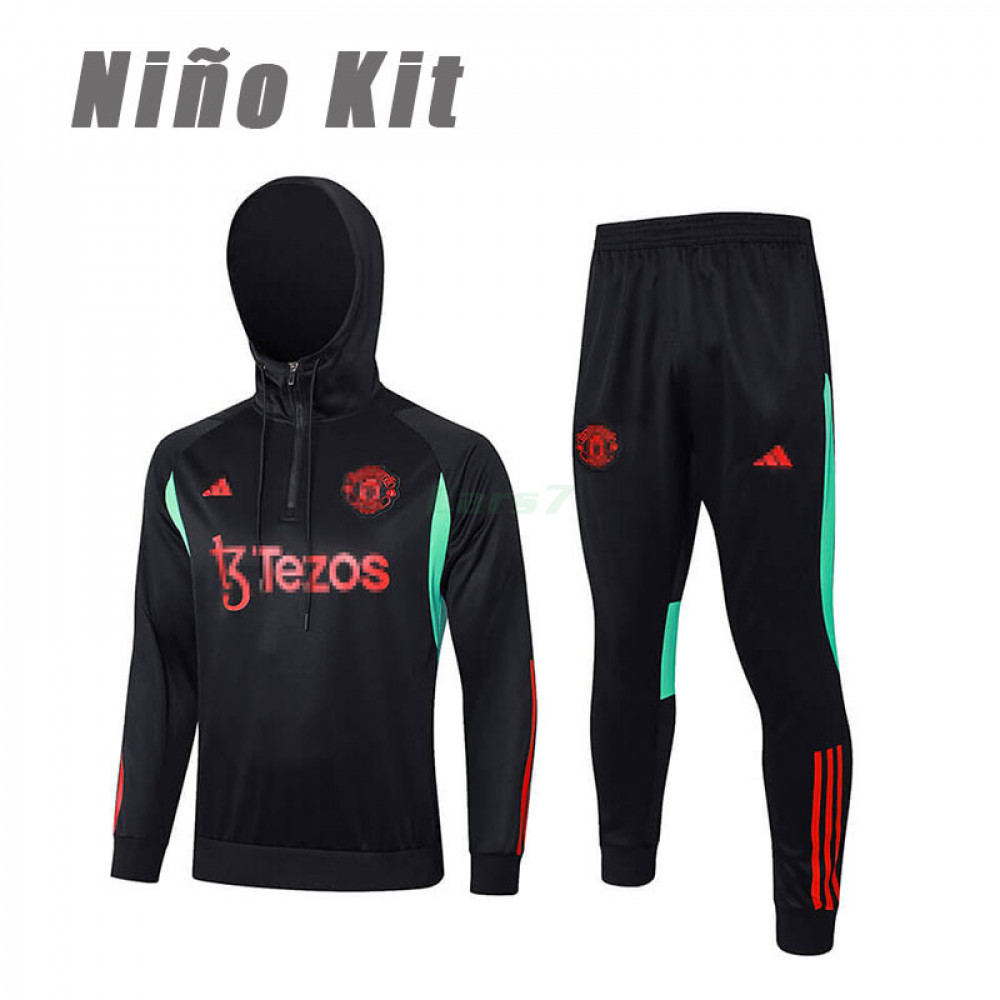 Sudadera De Entrenamiento Manchester United 2023/2024 Con Capucha Niño Kit Negro