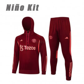 Sudadera De Entrenamiento Manchester United 2023/2024 Con Capucha Niño Kit Rojo