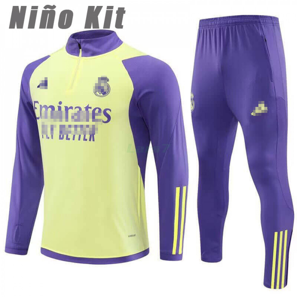 Sudadera De Entrenamiento Real Madrid 2024/2025 Niño Kit Amarillo Claro/Morado