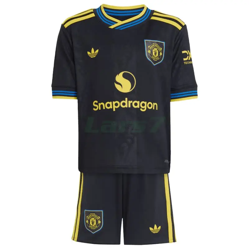 Camiseta Manchester United 3ª Equipación 2025/2026 Negro Niño Kit
