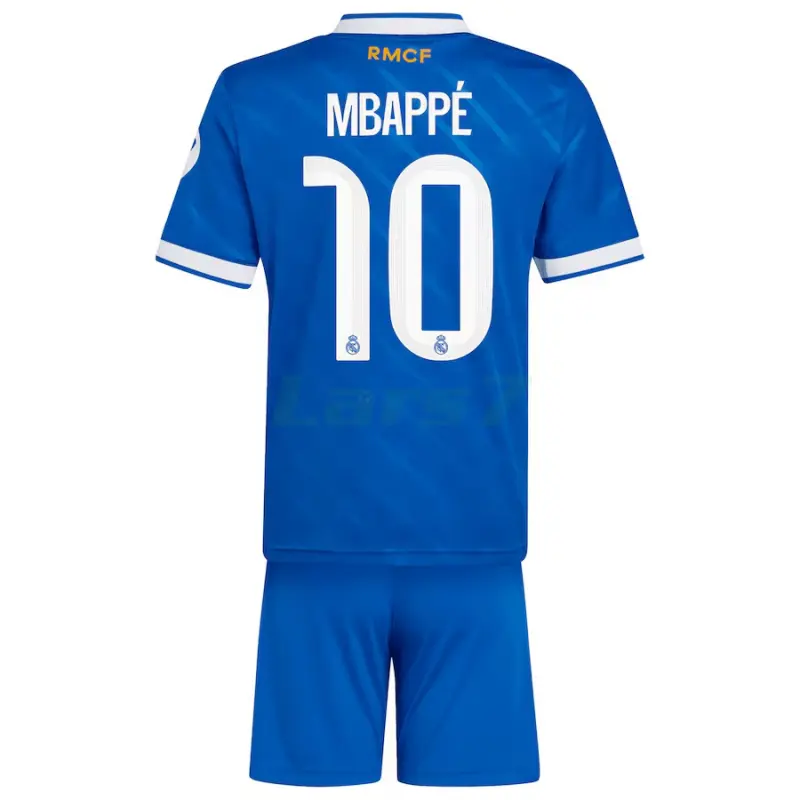 Camiseta MBAPPÉ 10 Real Madrid 3ª Equipación 2025/2026 Azul Niño Kit con Parche HP