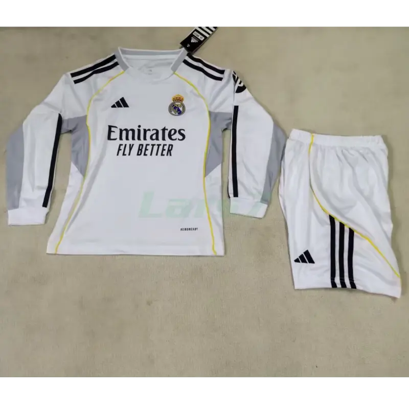 Camiseta Real Madrid 1ª Equipación 2025/2026 ML Blanco Niño Kit con Parche HP Camiseta Real Madrid 1ª Equipación 2025/2026 ML Blanco Niño Kit con Parche HP