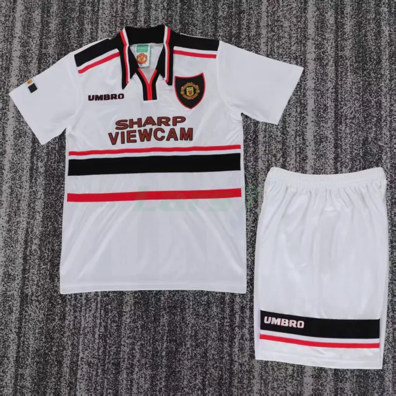 Camiseta Manchester United 2ª Equipación Retro 1998/99 Blanco Niño Kit
