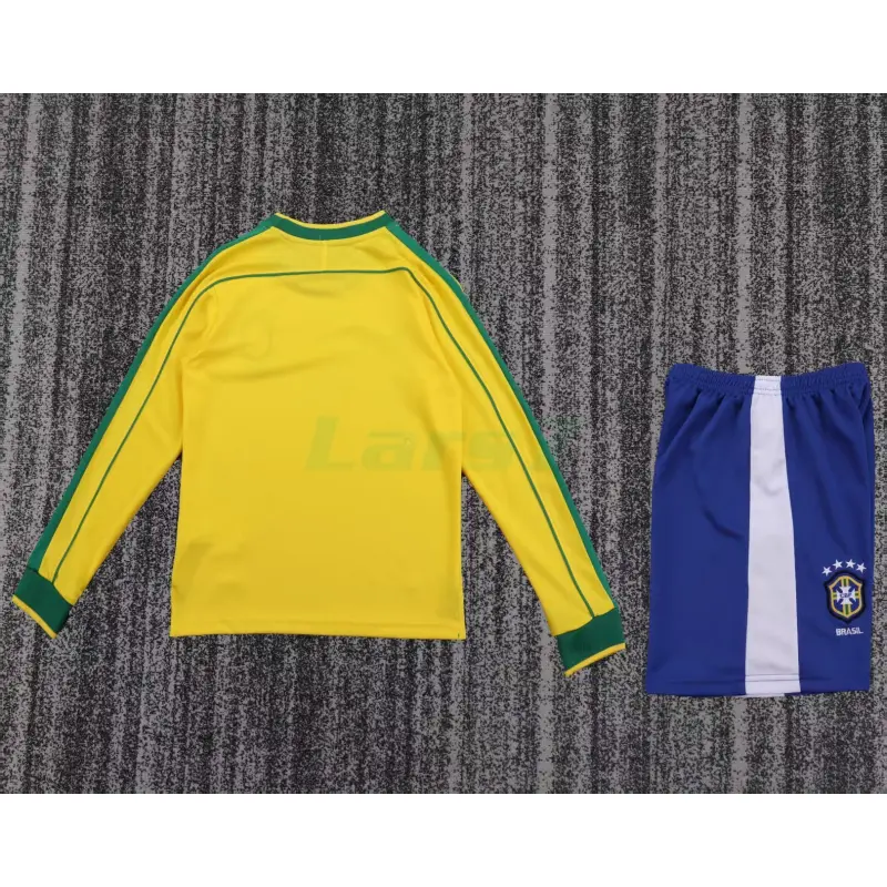Camiseta Brasil 1ª Equipación Retro 1998 ML Amarillo Niño Kit