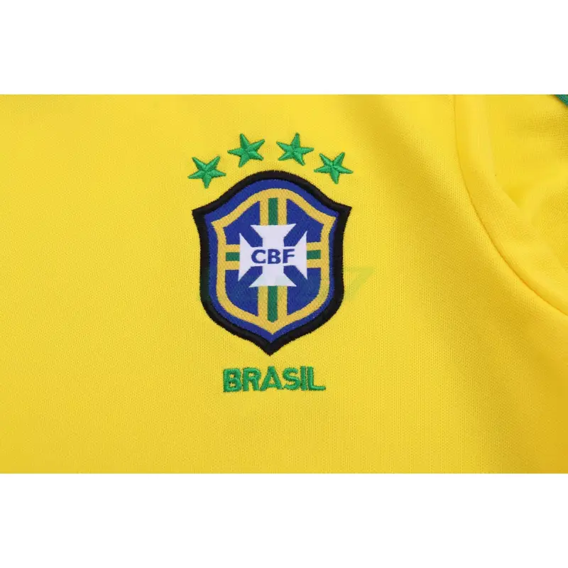 Camiseta Brasil 1ª Equipación Retro 1998 ML Amarillo Niño Kit