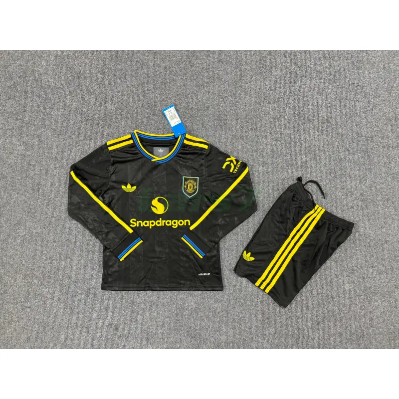 Camiseta Manchester United 3ª Equipación 2025/2026 ML Negro Niño Kit