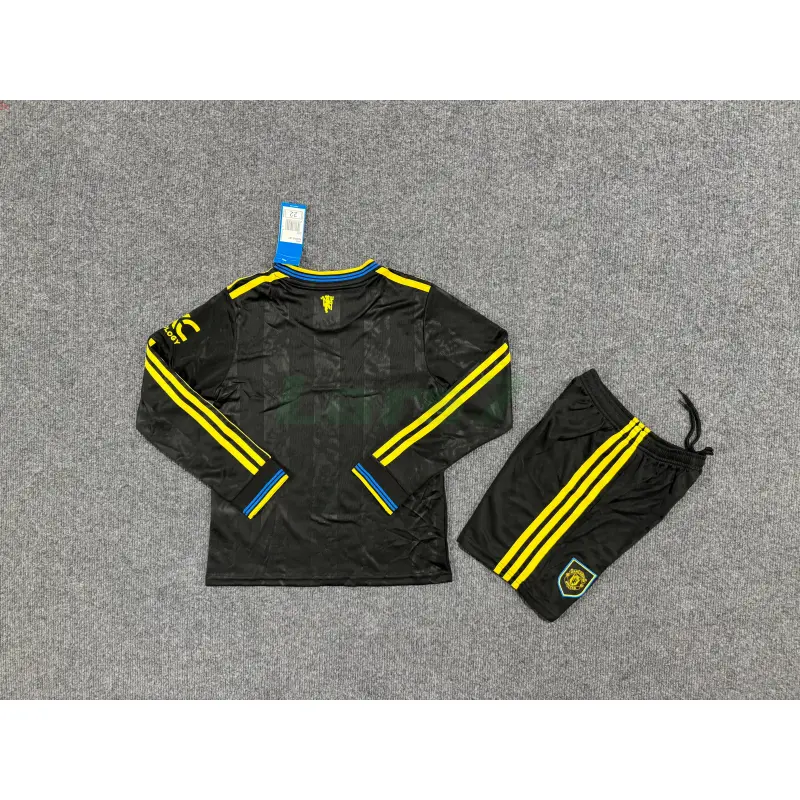 Camiseta Manchester United 3ª Equipación 2025/2026 ML Negro Niño Kit