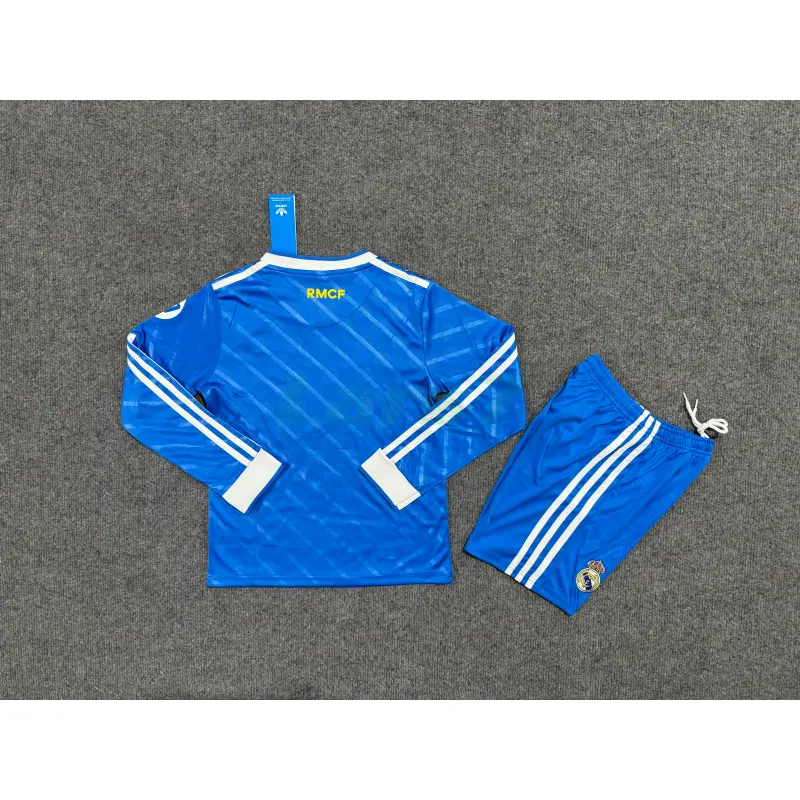 Camiseta Real Madrid 3ª Equipación 2025/2026 ML Azul Niño Kit con Parche HP