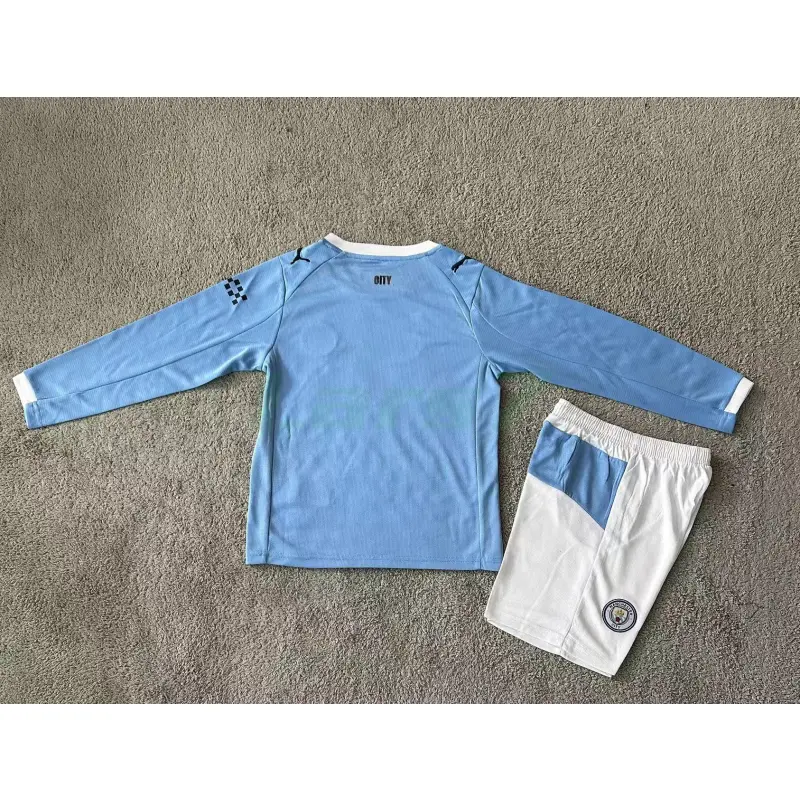 Camiseta Manchester City 1ª Equipación 2025/2026 ML Azul Niño Kit
