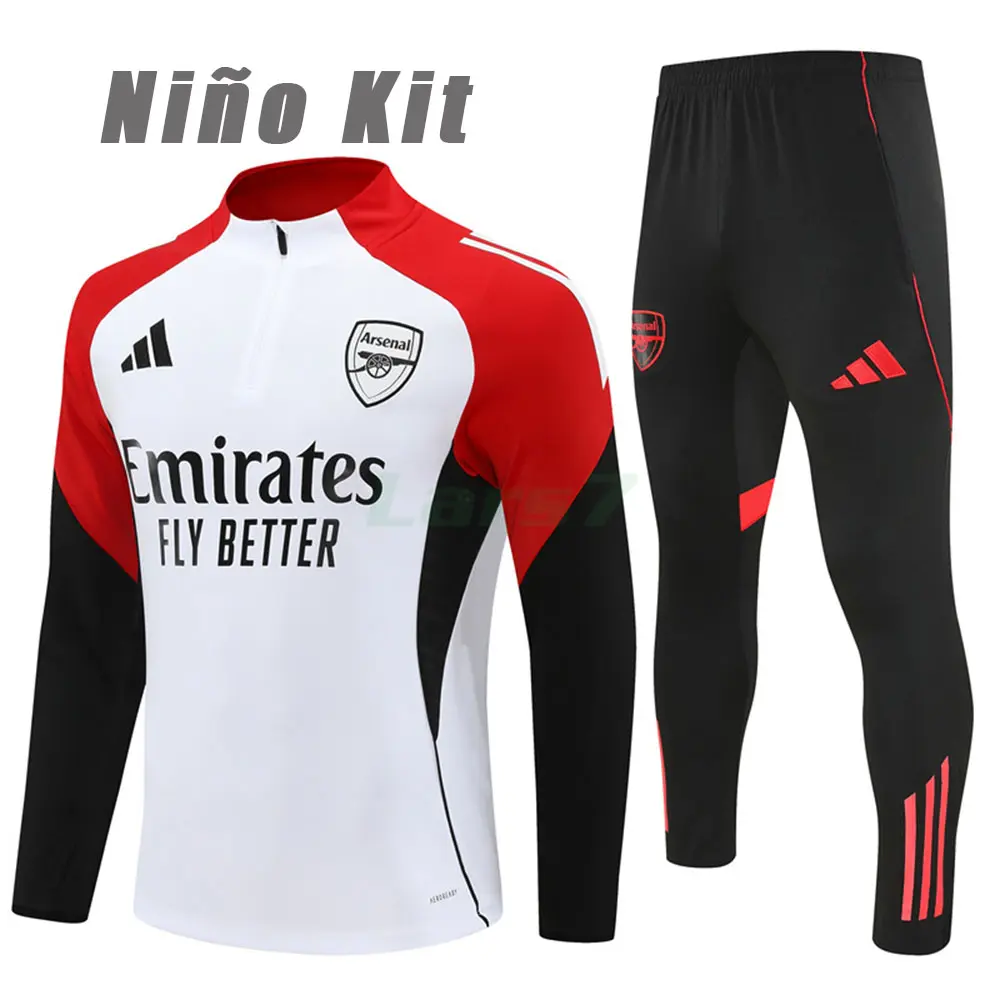 Sudadera De Entrenamiento Arsenal 2025/2026 Niño Kit Blanco/Negro/Rojo