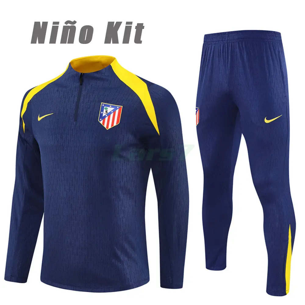 Sudadera De Entrenamiento Atlético de Madrid 2025/2026 Niño Kit Azul Marino/Amarillo (EDICIÓN JUGADOR)