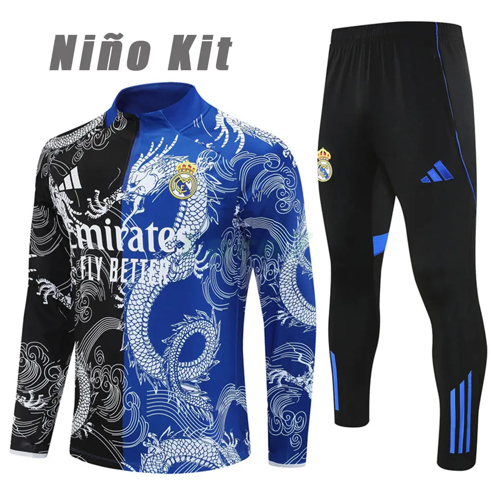 Sudadera De Entrenamiento Real Madrid 2025/2026 Niño Kit Azul/Negro Edición Especial
