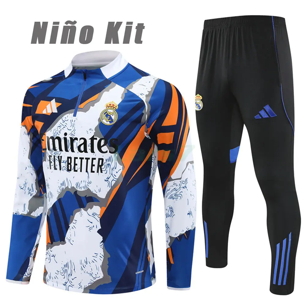 Sudadera De Entrenamiento Real Madrid 2025/2026 Niño Kit Blanco/Azul/Naranja con Estampado Camuflaje