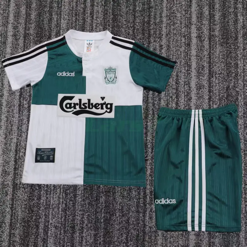 Camiseta Liverpool 2ª Equipación Retro 1995/96 Blanco/Verde Niño Kit