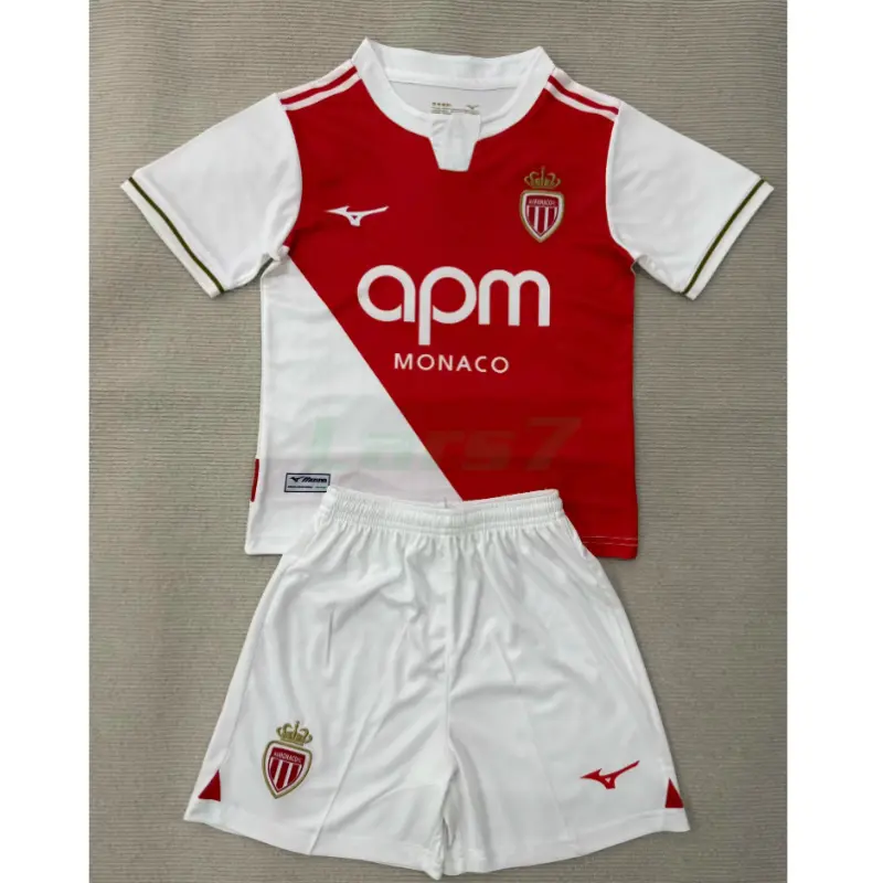 Camiseta Monaco 1ª Equipación 2025/2026 Rojo/Blanco Niño Kit