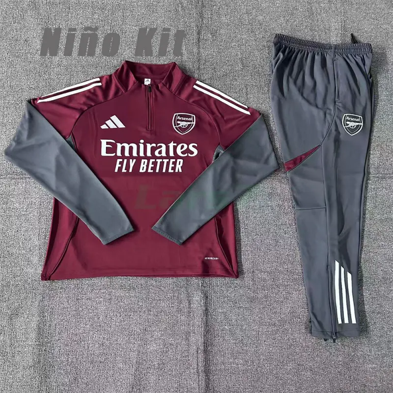 Sudadera De Entrenamiento Arsenal 2025/2026 Niño Kit Rojo Oscuro/Gris