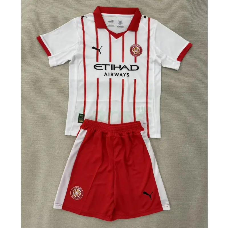 Camiseta Girona 1ª Equipación 2025/2026 Blanco/Rojo Niño Kit