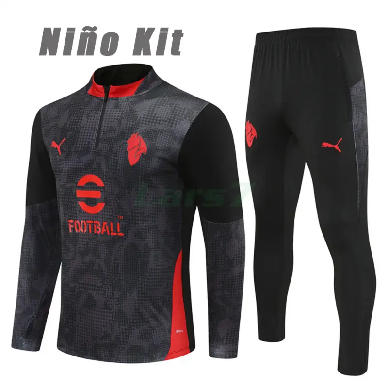 Sudadera De Entrenamiento AC Milan 2025/2026 Niño Kit Negro con Estampado