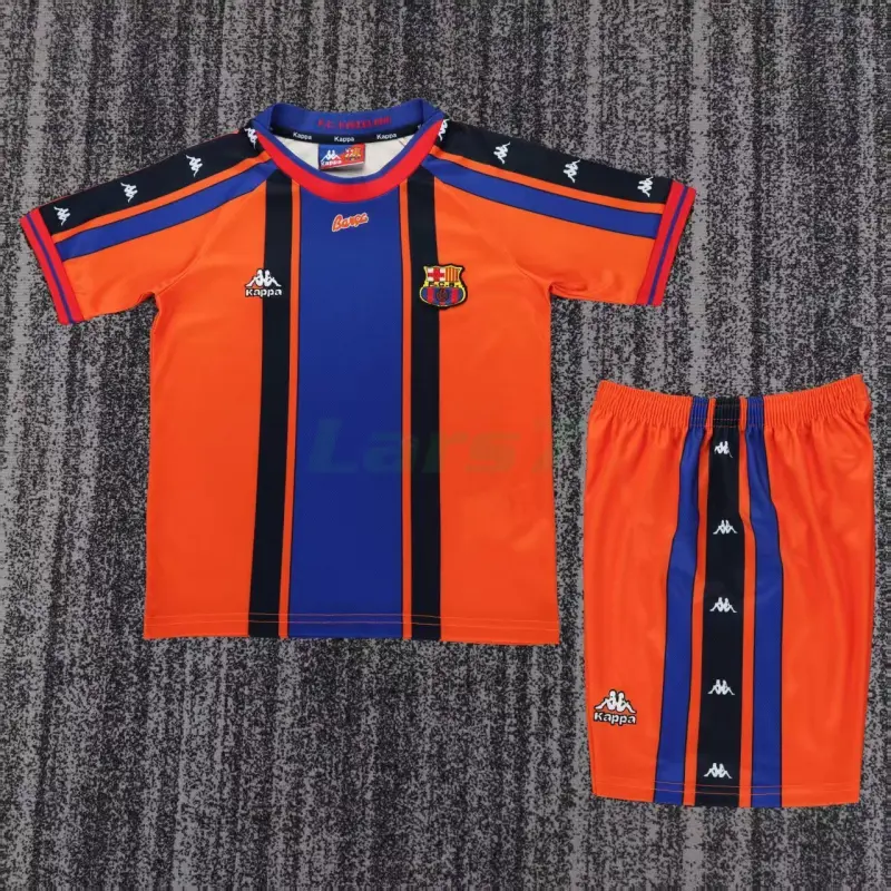Camiseta Barcelona 2ª Equipación Retro 1997/98 Naranja/Azul Niño Kit