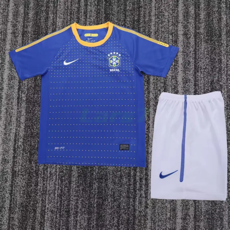 Camiseta Brasil 2ª Equipación Retro 2010 Azul Niño Kit
