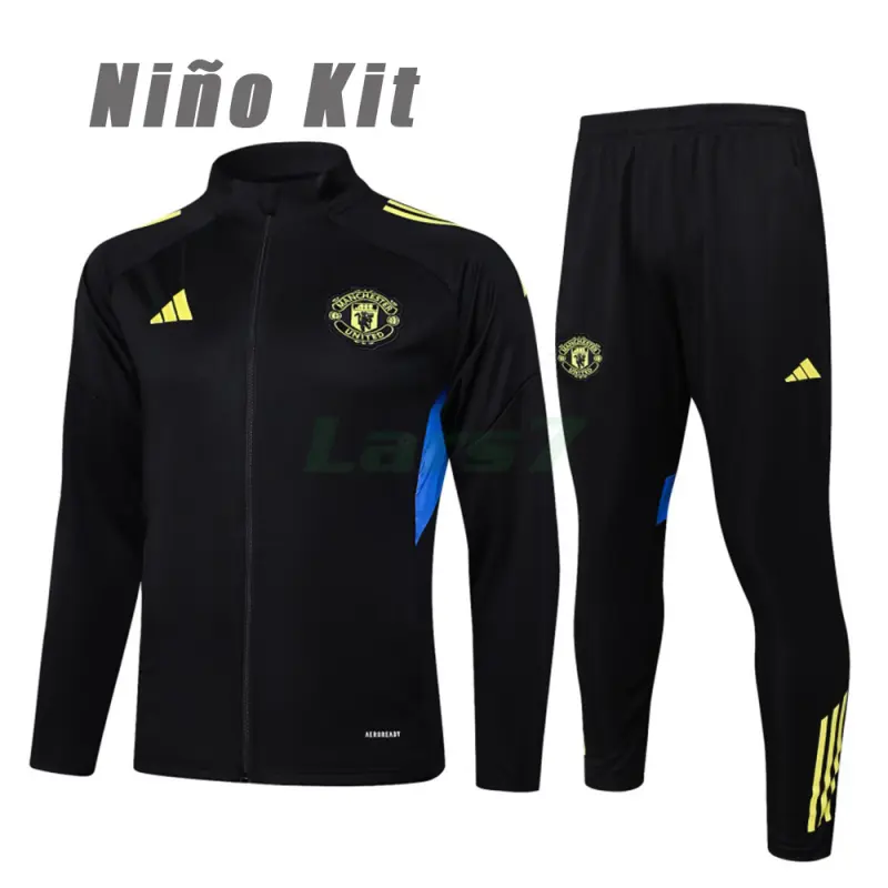 Chandal Manchester United 2025/2026 Niño Negro con Escudo Verde
