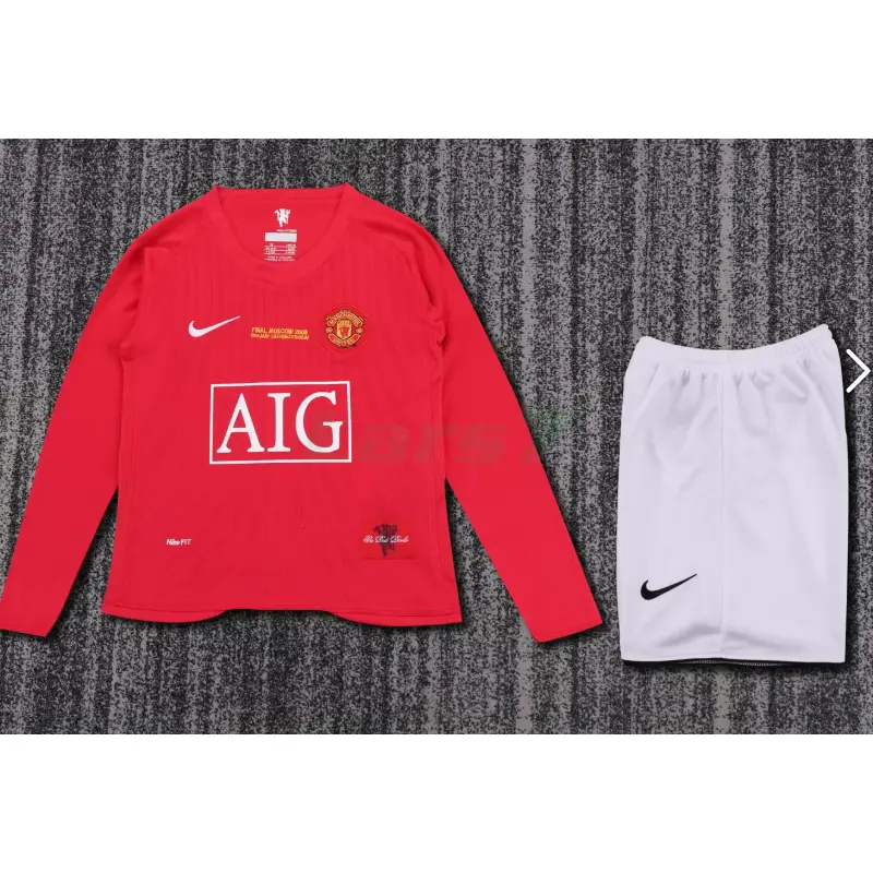 Camiseta Manchester United 1ª Equipación Retro 2007/08 ML Rojo Niño Kit