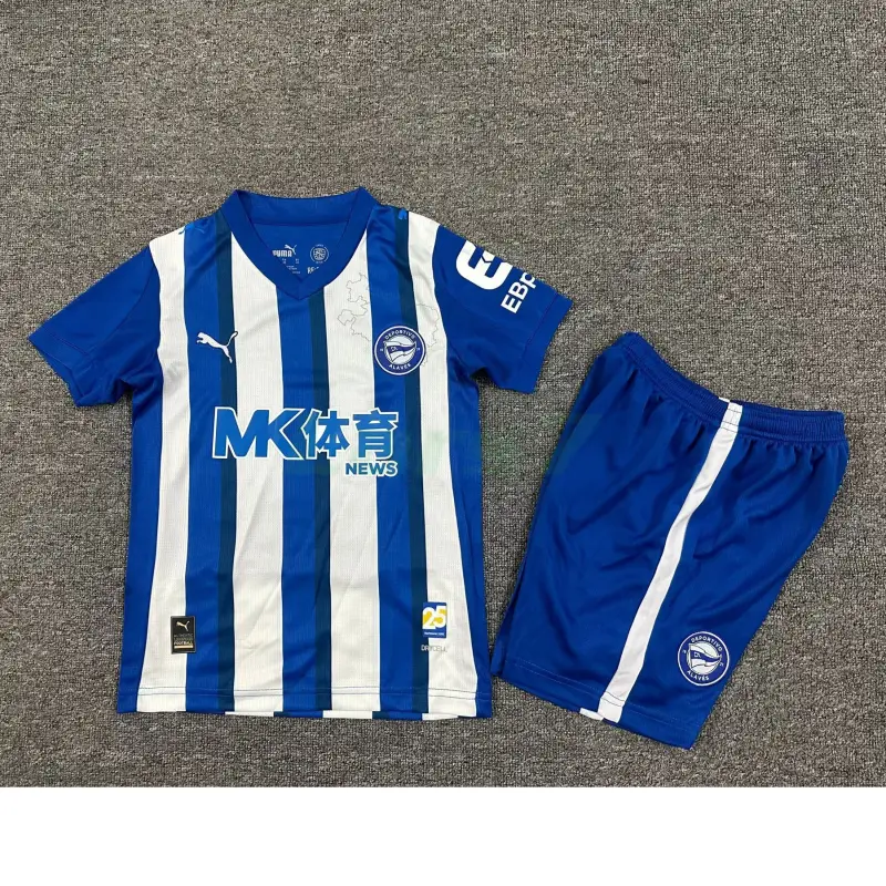 Camiseta Alavés 1ª Equipación 2025/2026 Azul/Blanco Niño Kit con Parche La Liga
