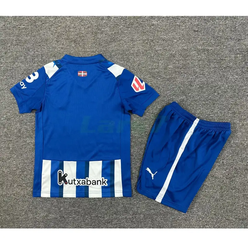 Camiseta Alavés 1ª Equipación 2025/2026 Azul/Blanco Niño Kit con Parche La Liga