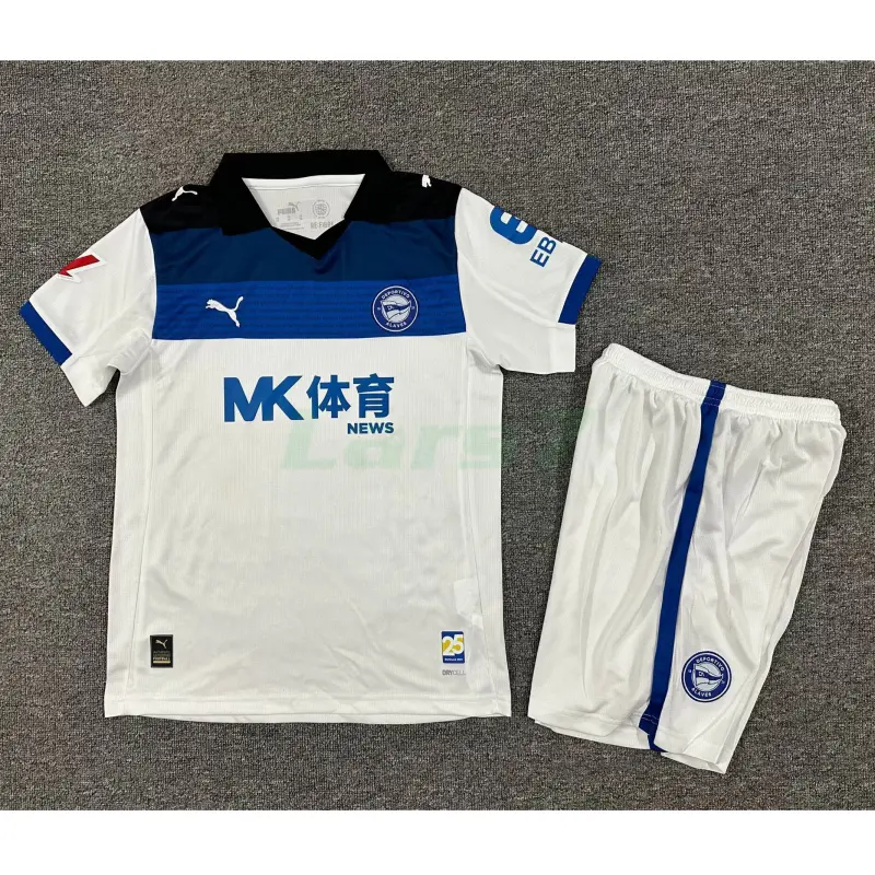 Camiseta Alavés 2ª Equipación 2025/2026 Blanco/Azul Niño Kit con Parche La Liga