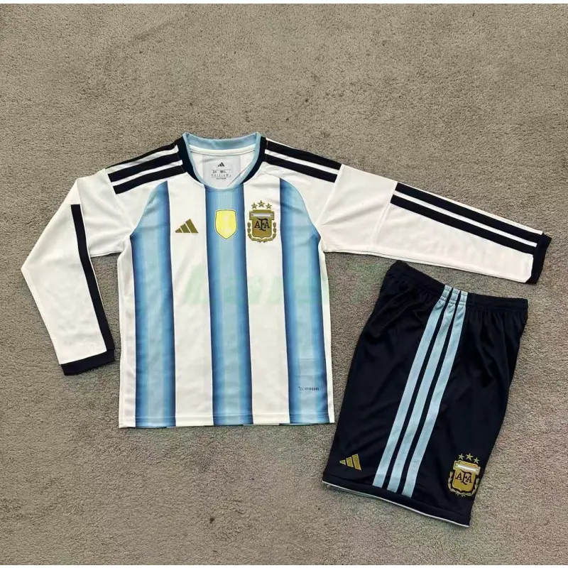 Camiseta Argentina 1ª Equipación Mundial 2026 ML Azul/Blanco Niño Kit
