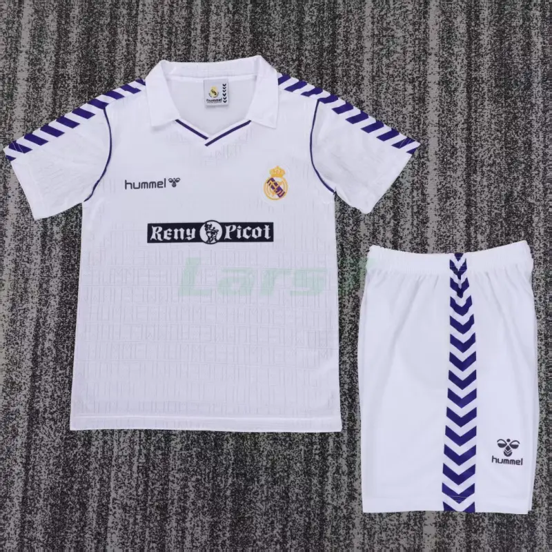 Camiseta Real Madrid 1ª Equipación Retro 1988/90 Blanco Niño Kit