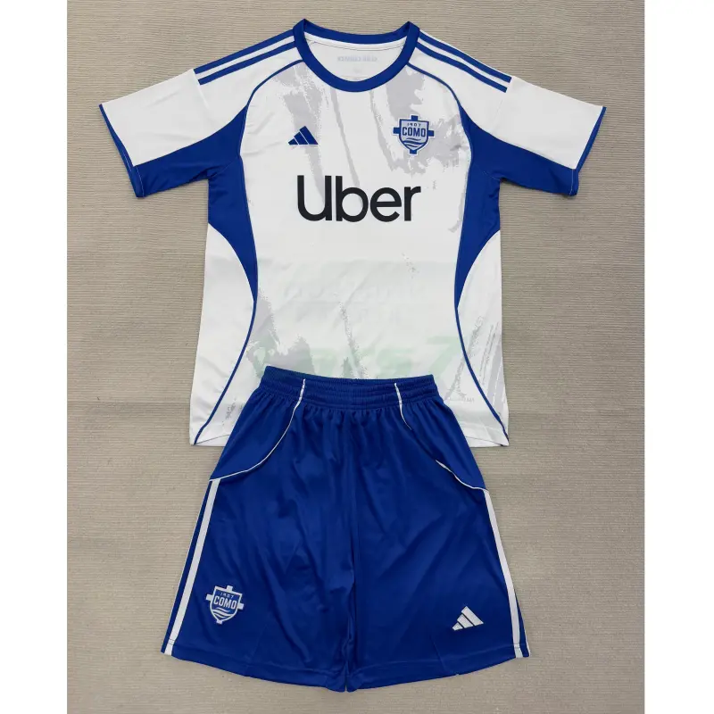 Camiseta Como 1907 2ª Equipación 2025/2026 Blanco/Azul Niño Kit