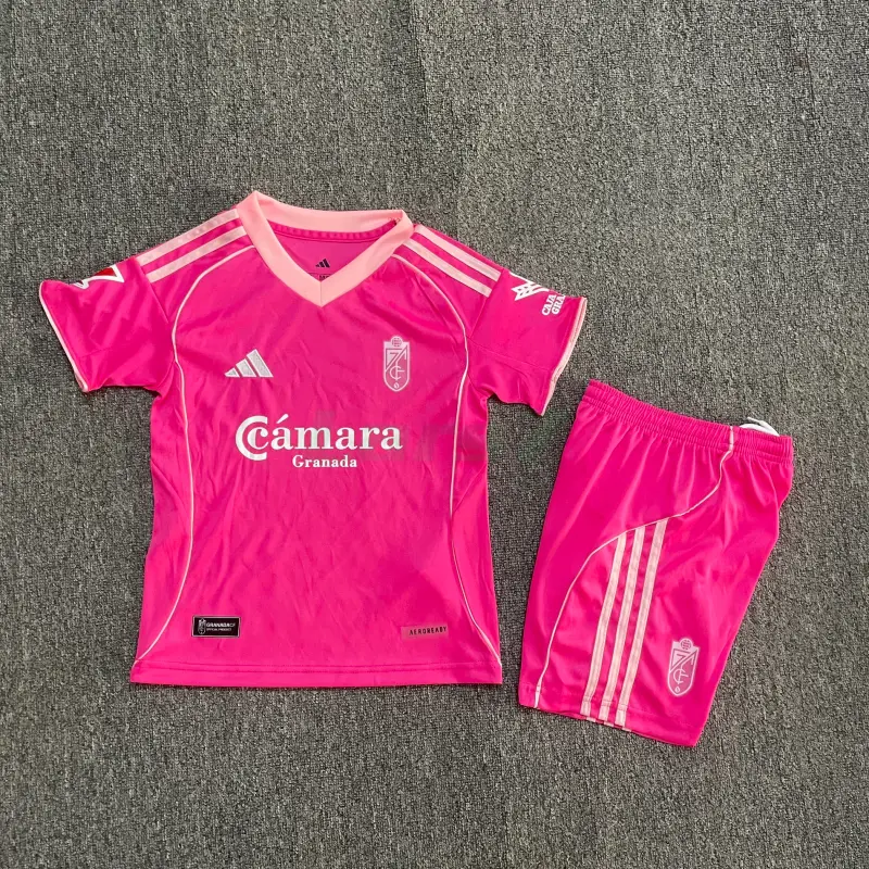 Camiseta Granada 4ª Equipación 2025/2026 Rosa Niño Kit con Parche La Liga