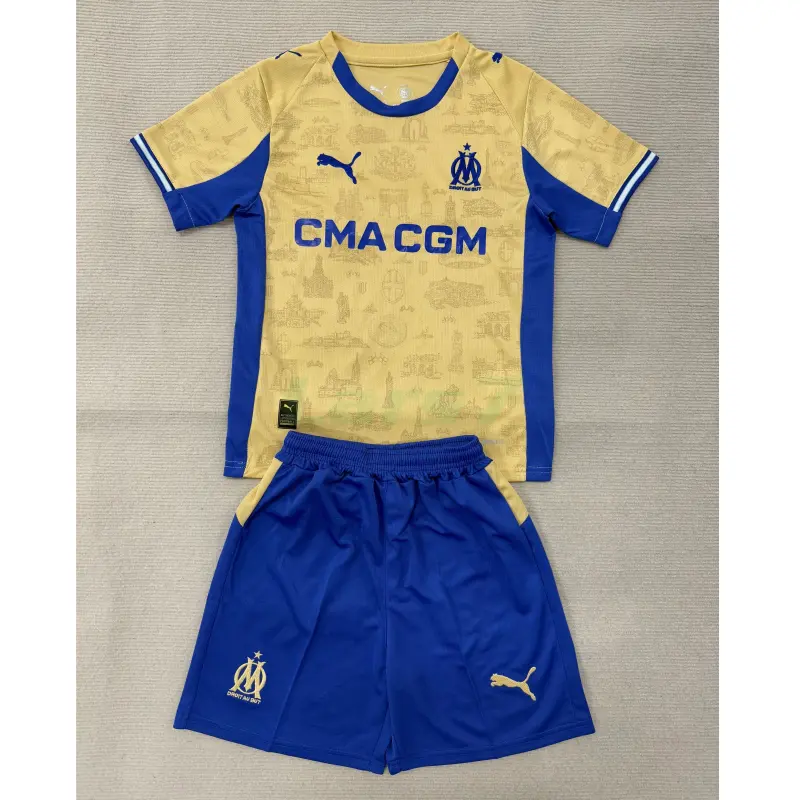 Camiseta Olympique Marsella 4ª Equipación 2025/2026 Oro/Azul Niño Kit