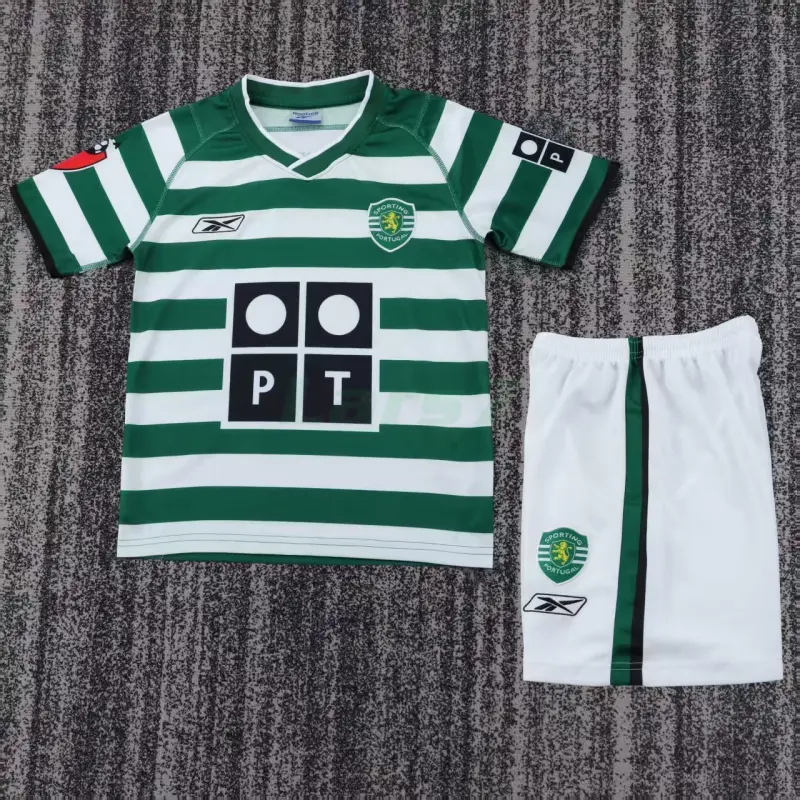 Camiseta Sporting Lisboa 1ª Equipación Retro 2003/04 Verde/Blanco Niño Kit