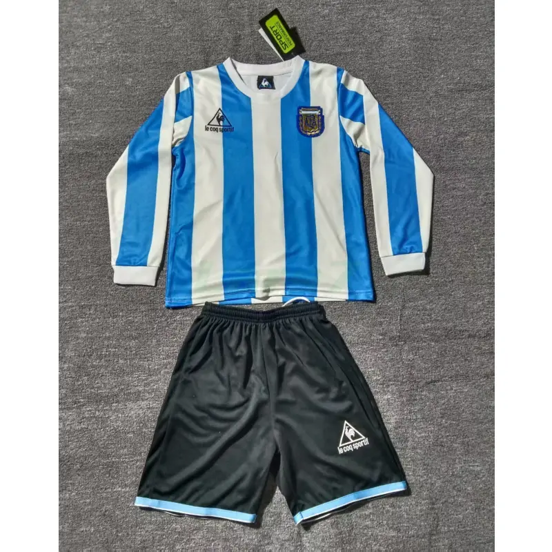 Camiseta Argentina 1ª Equipación Retro 1998 ML Blanco/Azul Niño Kit