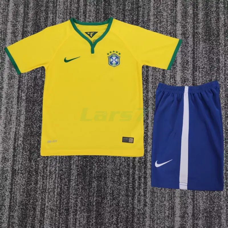 Camiseta Brasil 1ª Equipación Retro 2014 Amarillo Niño Kit