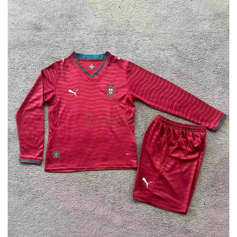 Camiseta Portugal 1ª Equipación Mundial 2026 ML Rojo Niño Kit