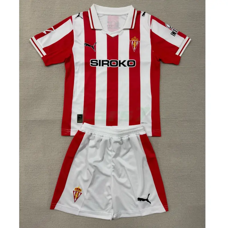 Camiseta Sporting de Gijón 1ª Equipación 2025/2026 Niño Kit con Parche La Liga